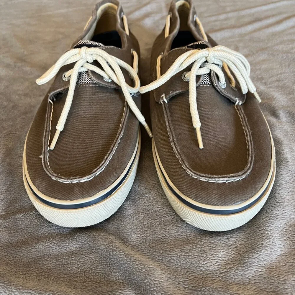 Sperry Top Sider Lace Up Gray Canvas Boat Casual Shoes, Size 11 1/2